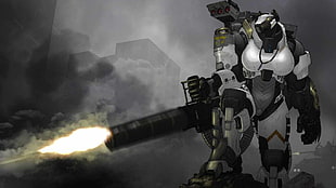 black and gray robot toy, Anthro, machine gun, robotic, chain guns HD wallpaper