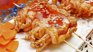 squid Barbecue on stick with red sauce HD wallpaper