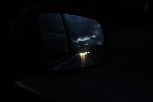 black framed vehicle side mirror, night HD wallpaper