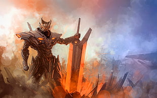 male character holding sword digital wallpaper HD wallpaper