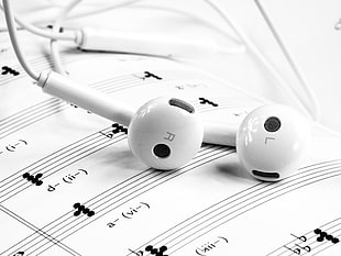 white earphones on white paper HD wallpaper