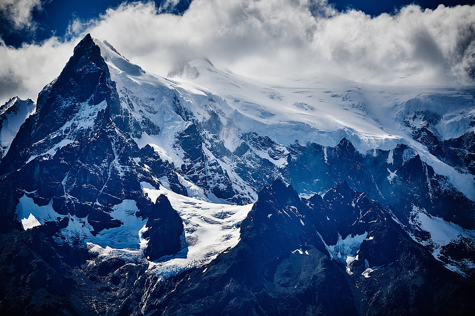 view of snow-covered mountain HD wallpaper