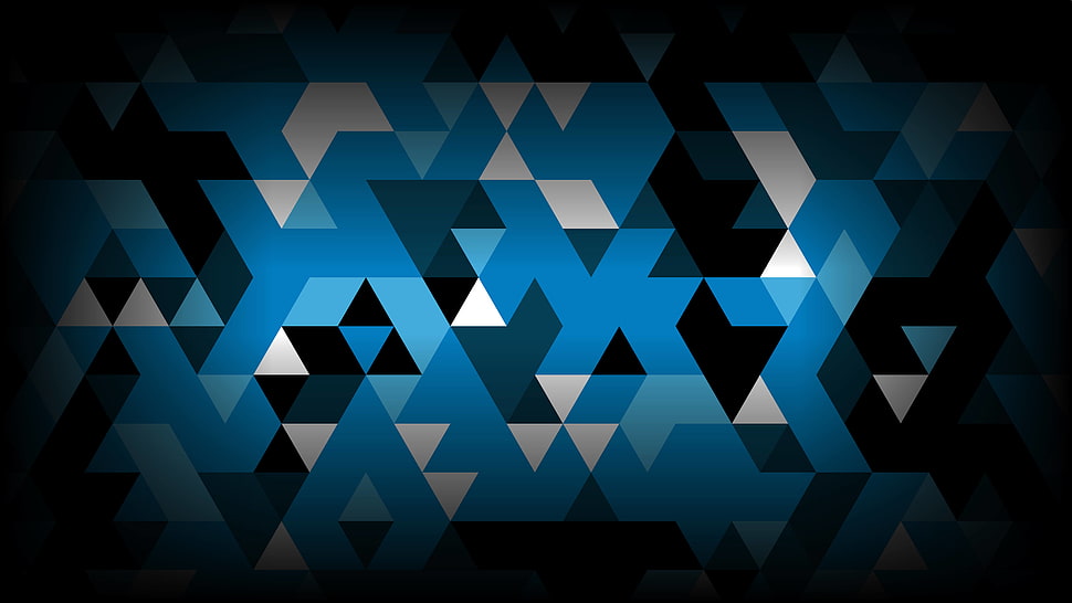 blue, black, and white wallpaper, abstract, triangle HD wallpaper