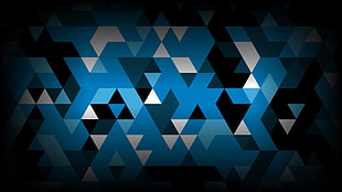 blue, black, and white wallpaper, abstract, triangle