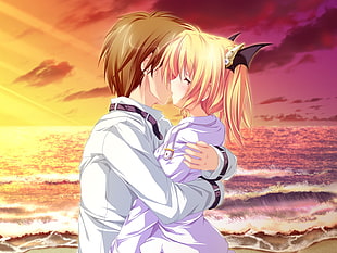 male and female anime characters kissing illustration