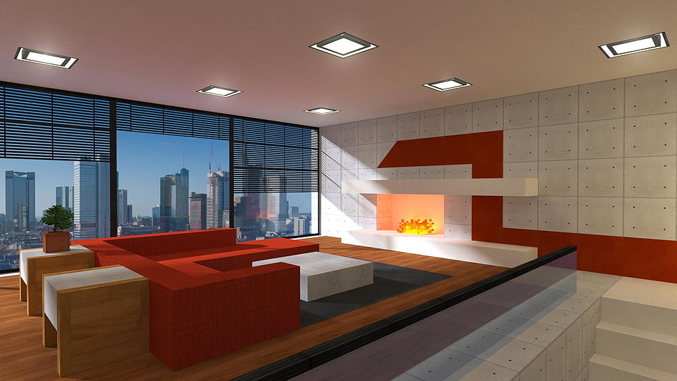 white and red room interior HD wallpaper
