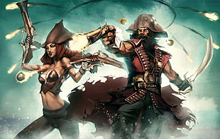 male and female pirates illustration, fantasy art, League of Legends, Gangplank, pirates