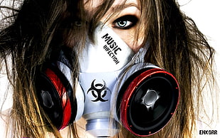 person wearing Music Infection gasmask speaker