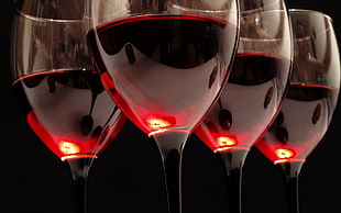 four clear wine glasses, wine, alcohol HD wallpaper