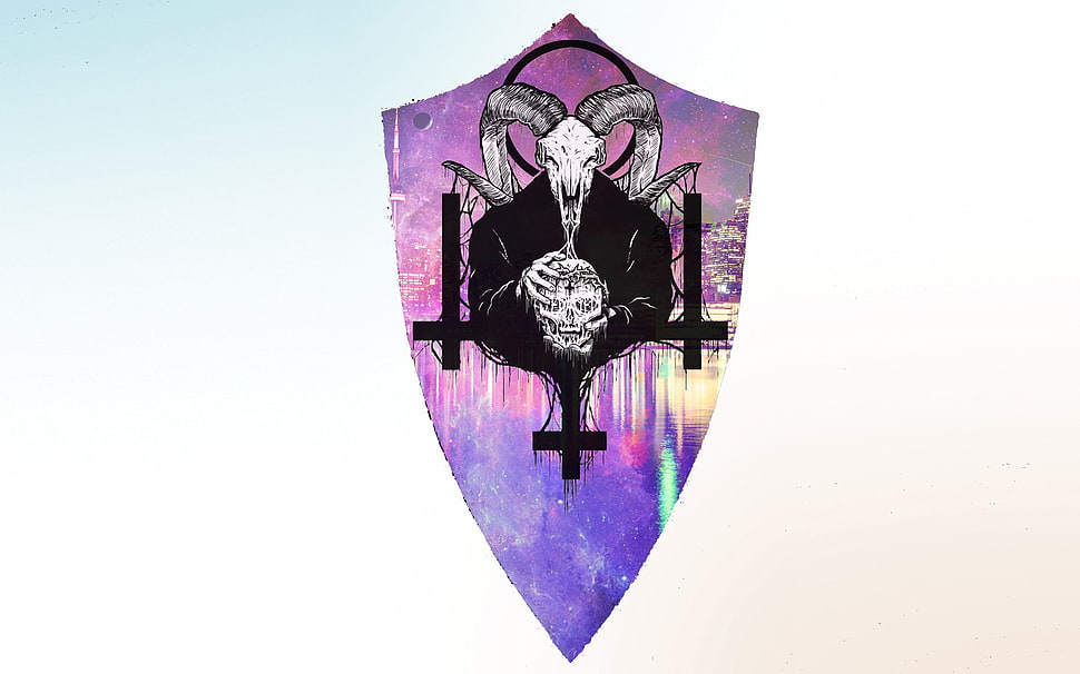 black and purple devil wallpaper, demon, cross, skull HD wallpaper