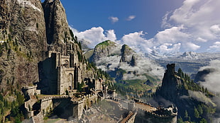 brown castle and white clounds, The Witcher 3: Wild Hunt, Kaer Morhen, video games HD wallpaper
