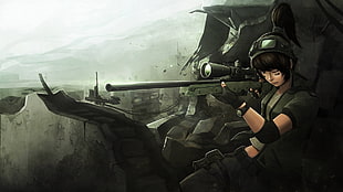 video game digital wallpaper, sniper rifle, war, anime