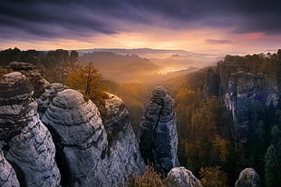 gray rock formation, photography, rocks, trees, landscape HD wallpaper