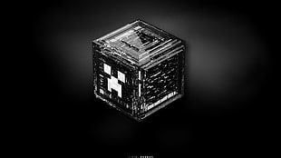 black cube illustration, Minecraft, creeper, green