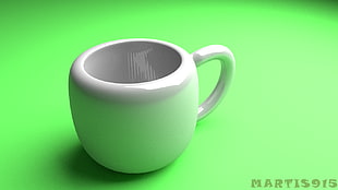 white ceramic teacup, Blender, cup, realistic, green