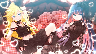 two yellow and blue-haired female anime characters, anime, Panty and Stocking with Garterbelt, Anarchy Stocking, Anarchy Panty