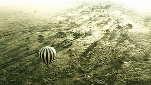 white and black stripe hot air balloon, Serengeti, Africa, nature, landscape