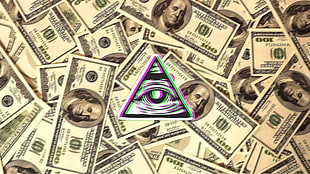 eye of providence, Illuminati, eyes, dollars, digital art HD wallpaper