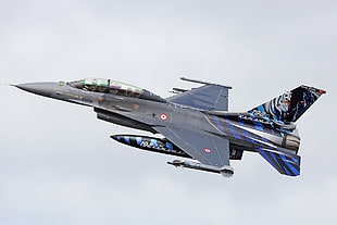 gray and blue fighter jet, Turkish Air Force, Turkish Armed Forces, TUAF, General Dynamics F-16 Fighting Falcon