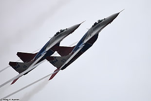 two gray fighter jets painting, mig-29