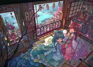 two girl animate characters digital wallpaper HD wallpaper