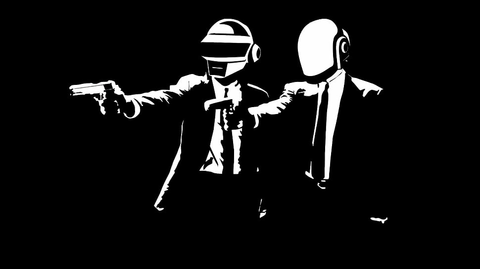two men wearing suits and helmets silhouette art, Daft Punk HD wallpaper
