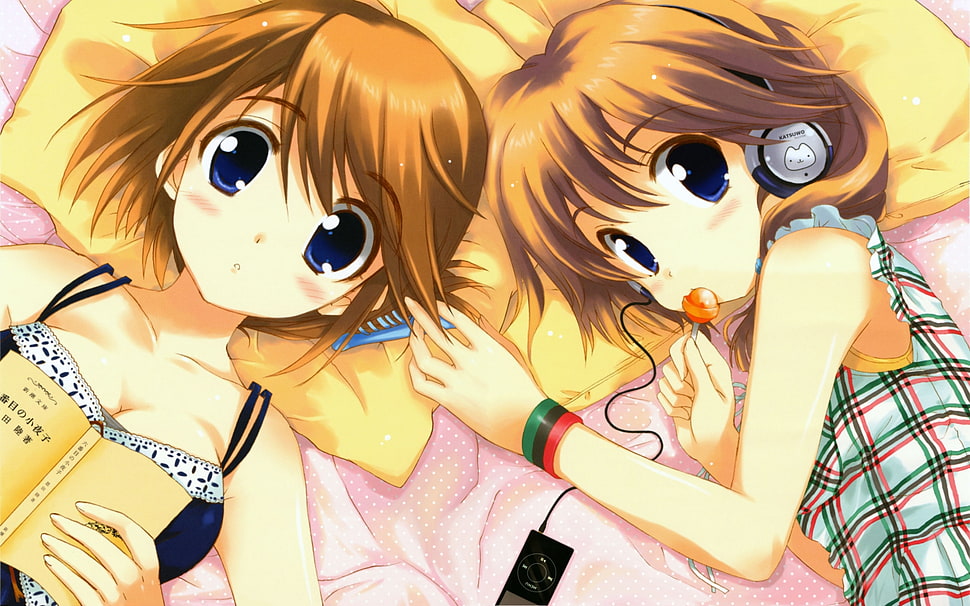 two female anime character photo HD wallpaper