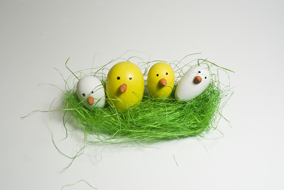 chicks figurine in green nest HD wallpaper