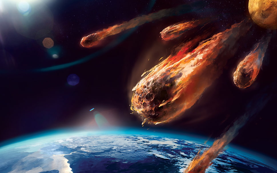 meteorites painting, asteroid, space, 3D, planet HD wallpaper