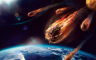 meteorites painting, asteroid, space, 3D, planet