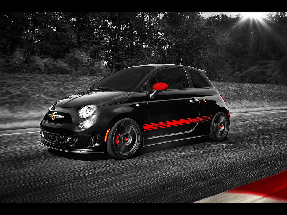 black 5-door hatchback, FIAT, Fiat 500 Abarth HD wallpaper