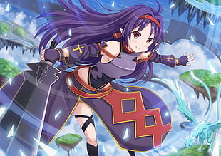 purple haired woman anime character illustration, anime, anime girls, Sword Art Online, Konno Yuuki