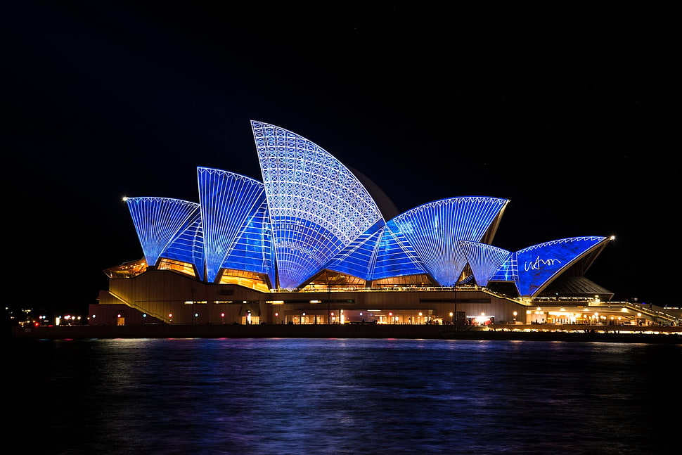 Sydney Opera House during night time HD wallpaper