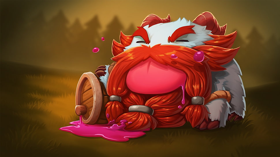 white and brown haired monster cartoon character, League of Legends, Poro, Gragas HD wallpaper