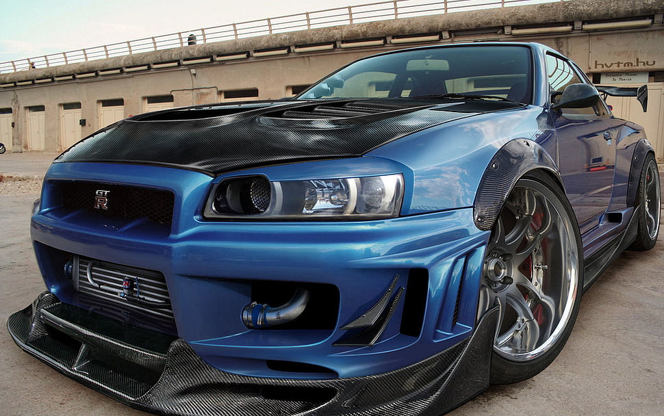 blue and black coupe, Nissan, car, Nissan Skyline GT-R, tuning HD wallpaper