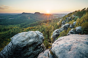 top view of green tree covered mountain during sunset, rauenstein