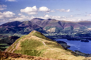 areal view of mountain and bodies of water, catbells, skiddaw, derwent water HD wallpaper