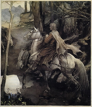 man riding on white horse painting, painting, medieval, horseman, The Mabinogion
