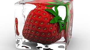 strawberry fruit decor, food, strawberries, ice cubes, ice