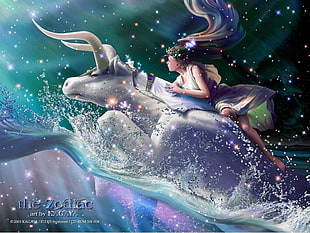 woman riding at the white bull wallpaper