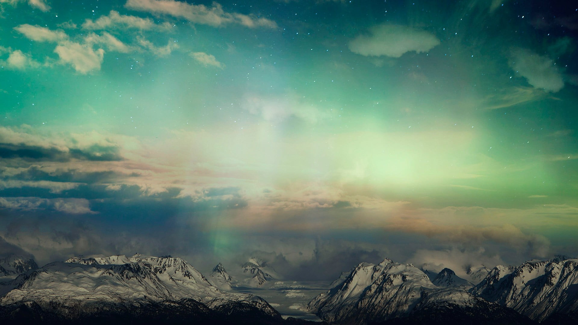 Snow Covered Mountain Under Aurora Borealis Landscape Mountains Sky