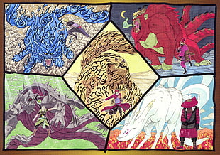 three assorted color abstract paintings, Naruto Shippuuden, Uzumaki Naruto, Masashi Kishimoto, Jinchuuriki