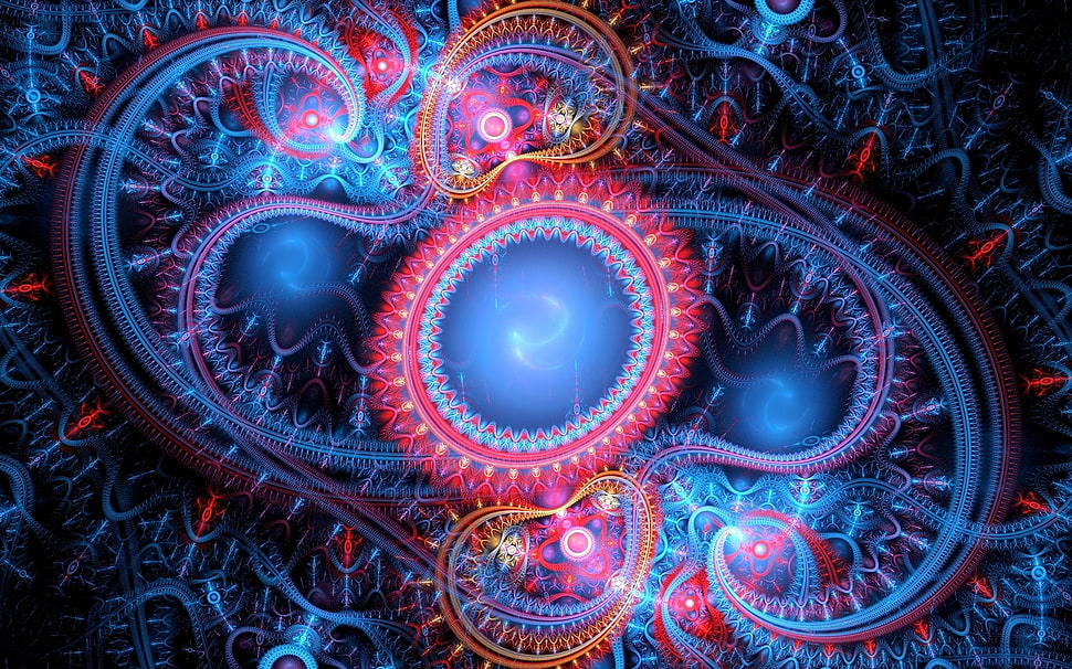 blue and multicolored floral artwork poster HD wallpaper