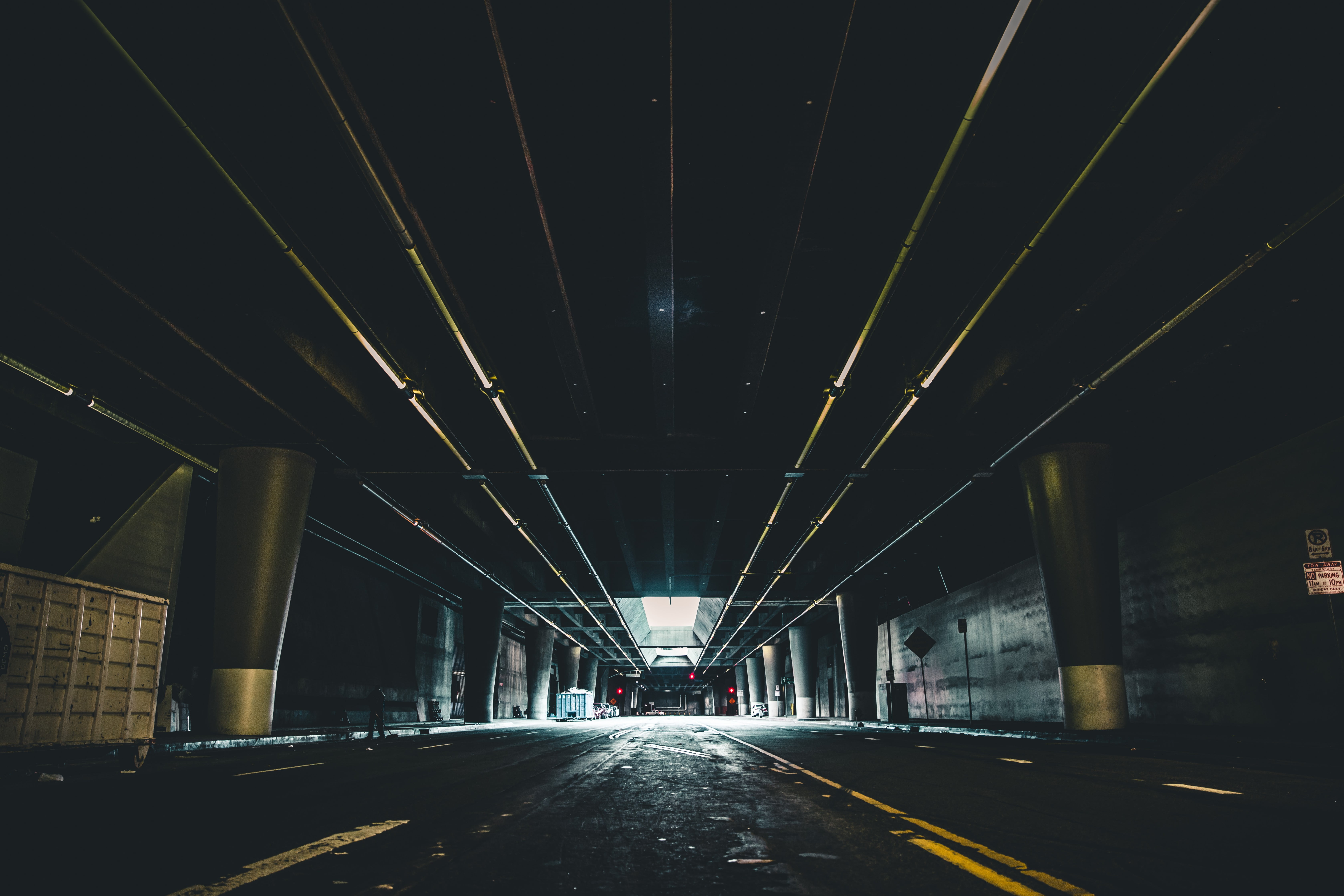 black asphalt road, city, bridge, street, road