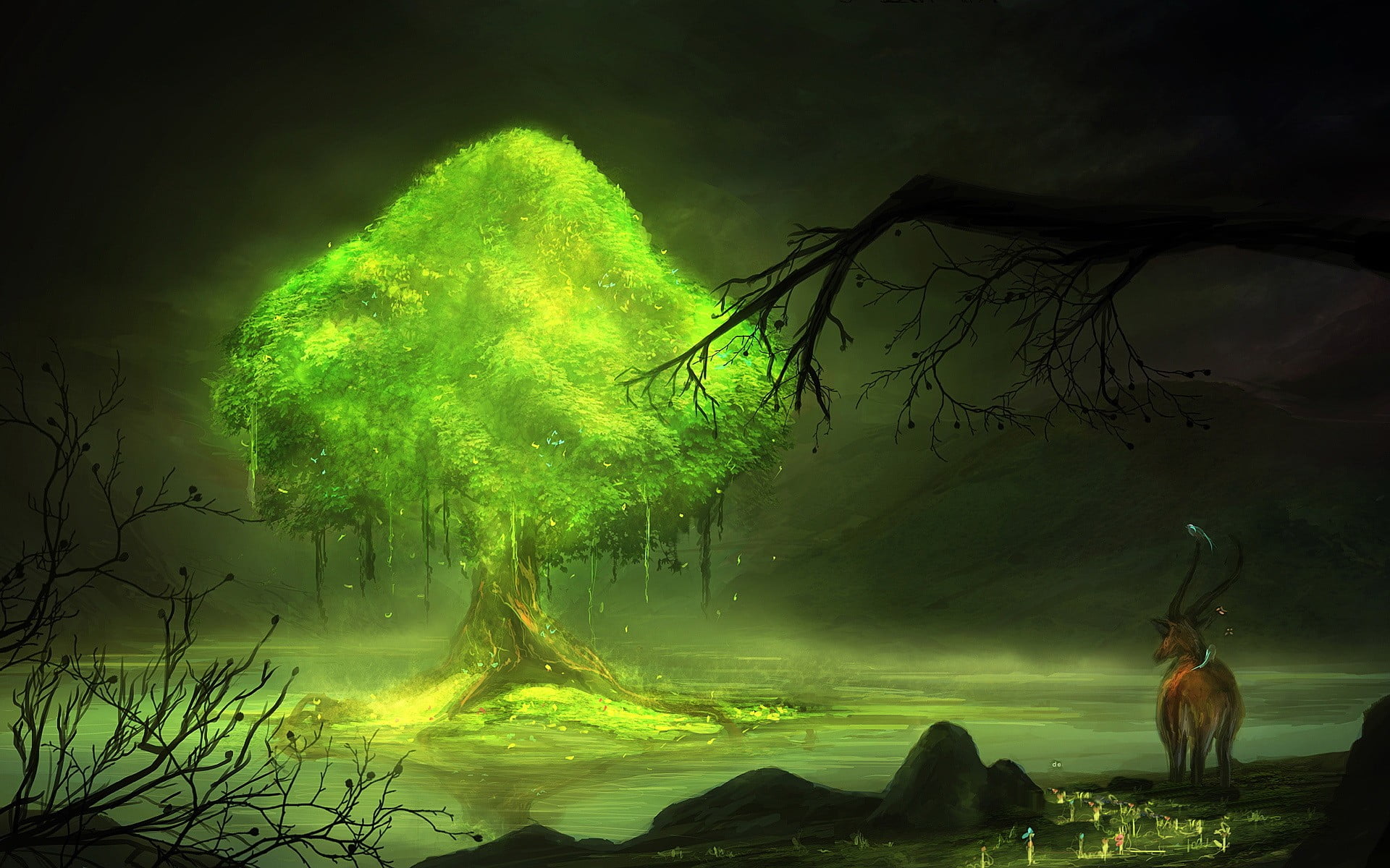 digital art, fantasy art, nature, trees