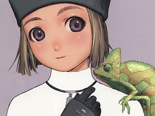 anime girl character with chameleon 3D wallpaper
