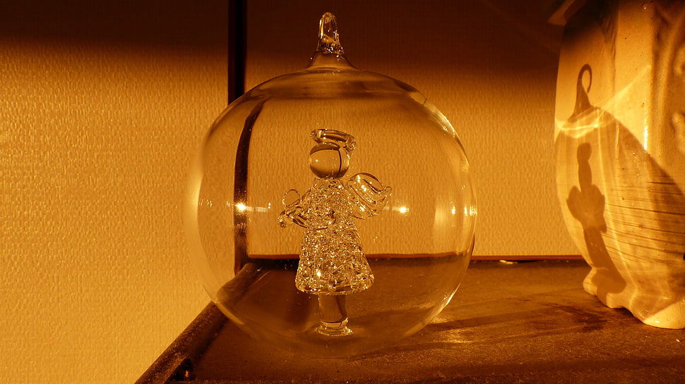 clear glass bauble, Noel , Christmas, angel, gold HD wallpaper
