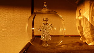 clear glass bauble, Noel , Christmas, angel, gold