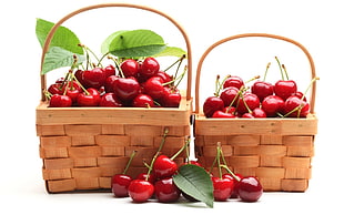 two wicker basket and red apple lot HD wallpaper