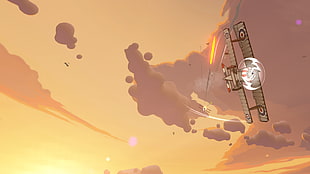 gray biplane illustration, Skies of Fury DX, Skies of Fury, video games, sky
